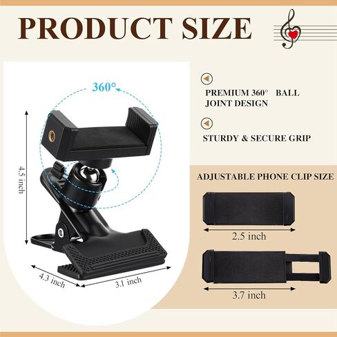 Relaxweex 2 Pcs Guitar Phone Holder and Guitar Head Phone Mount Set, Upgraded Vacuum Suction Cup, Valentine Gifts, Holder for Video Recording Online Teaching, Compatible with Phones 6.4-9.5 cm Wide in Saudi Arabia