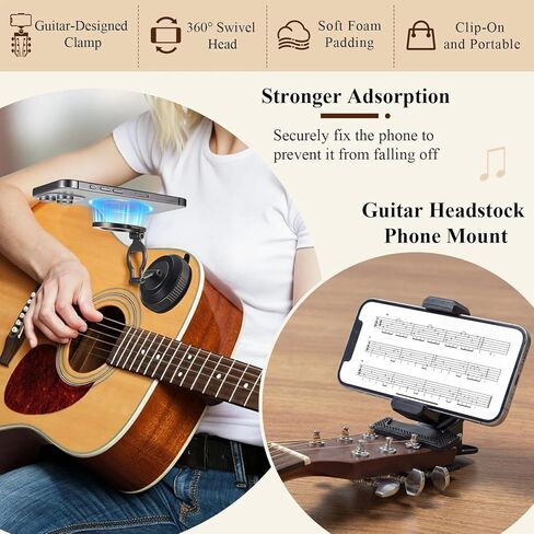 Relaxweex 2 Pcs Guitar Phone Holder and Guitar Head Phone Mount Set, Upgraded Vacuum Suction Cup, Valentine Gifts, Holder for Video Recording Online Teaching, Compatible with Phones 6.4-9.5 cm Wide in Saudi Arabia