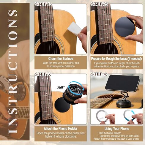Relaxweex 2 Pcs Guitar Phone Holder and Guitar Head Phone Mount Set, Upgraded Vacuum Suction Cup, Valentine Gifts, Holder for Video Recording Online Teaching, Compatible with Phones 6.4-9.5 cm Wide in Saudi Arabia