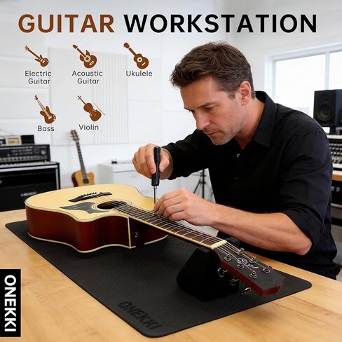 Guitar Neck Rest and Guitar Mat, Guitar Cleaning Kit with Two Heights Support, 40"x 17"Guitar Work Mat with 2-Pack Cleaning Cloth, Luthier Tools for Electric Guitar Bass Banjo Mandolin Ukulele in Saudi Arabia