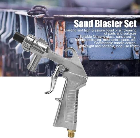Industrial Pneumatic Sandblaster Gun Kit, Aluminum Iron Ceramic, Silver Black - Durable Multi Purpose Design, Rust Removal and Surface Refinishing Tool for Home and Workshop in Saudi Arabia