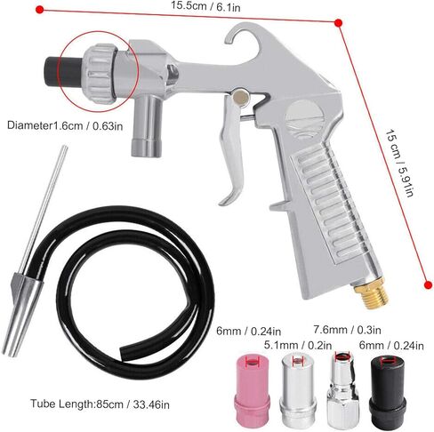 Industrial Pneumatic Sandblaster Gun Kit, Aluminum Iron Ceramic, Silver Black - Durable Multi Purpose Design, Rust Removal and Surface Refinishing Tool for Home and Workshop in Saudi Arabia