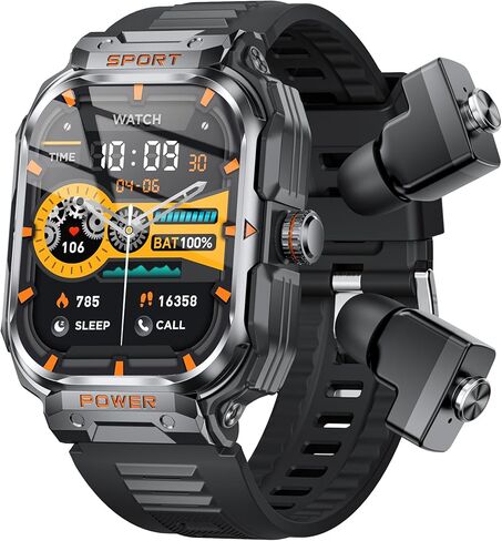 Military Smart Watch with Earbuds,iOS and Android Phones,Round 1.52 inch Full Touch Screen,Fitness Tracker,Answer/Make Call,Voice Recording,Sleep Monitor,Music Player in Saudi Arabia