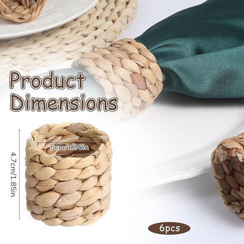 6 PCS Wicker Napkin Rings Wooden Napkin Rings Boho Napkins Ring Farmhouse Fall Water Hyacinth for Thanksgiving Christmas in Saudi Arabia