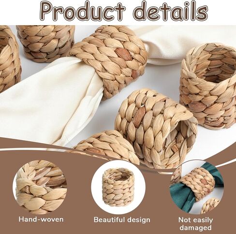 6 PCS Wicker Napkin Rings Wooden Napkin Rings Boho Napkins Ring Farmhouse Fall Water Hyacinth for Thanksgiving Christmas in Saudi Arabia