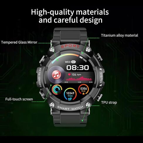 Smart Watch with Earbuds, for iOS Android Phone,3 in 1 Round Fitness Tracker, 1.52 Inch Full Touch Screen, Answer/Make Calls, for Men and Women, Sleep Monitor, Motion Long Standby, Music Player in Kuwait