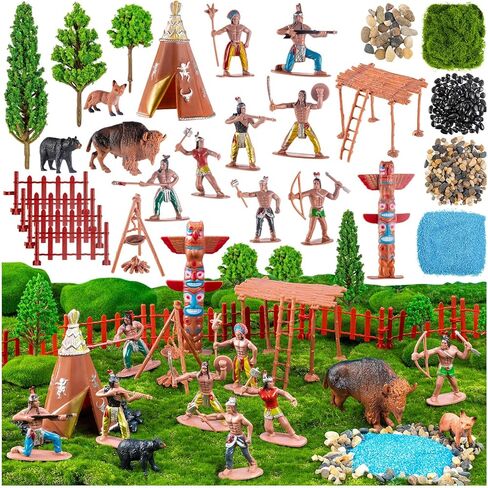 Native American Indians Figures Realistic Cowboy and Indian Figures Toys Set 43 Pcs Powhatan Indians Action Figure Diorama for Kids School Project Historical Education Party Favors in Kuwait