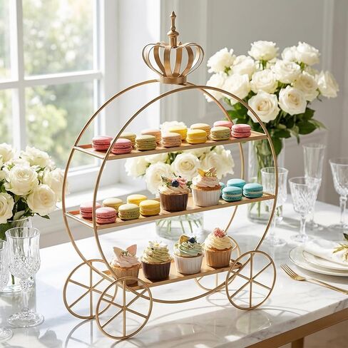 Crown Carriage Cake Stand, European-Style Crown Dessert Table Display Stand Tiered Serving Tray Pastry Ornaments for Wedding Birthday Parties Afternoon Tea in Kuwait