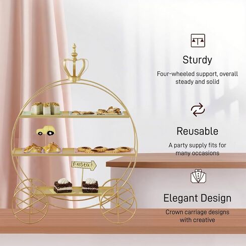 Crown Carriage Cake Stand, European-Style Crown Dessert Table Display Stand Tiered Serving Tray Pastry Ornaments for Wedding Birthday Parties Afternoon Tea in Kuwait