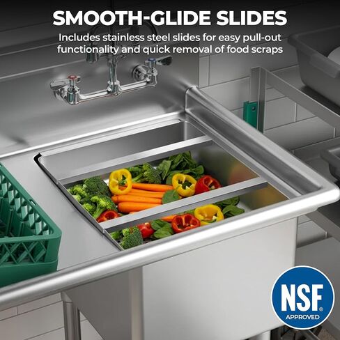 سلة الشطف المسبق بشرائح من الفولاذ المقاوم للصدأ | سلة خردة من الفولاذ المقاوم للصدأ عالية الجودة للمغاسل التجارية | 19 3/8 بوصة × 19 3/8 بوصة × 3.5 بوصة in Kuwait