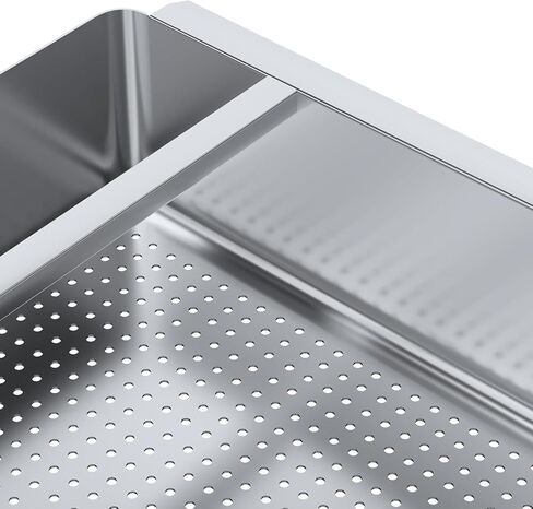 سلة الشطف المسبق بشرائح من الفولاذ المقاوم للصدأ | سلة خردة من الفولاذ المقاوم للصدأ عالية الجودة للمغاسل التجارية | 19 3/8 بوصة × 19 3/8 بوصة × 3.5 بوصة in Kuwait