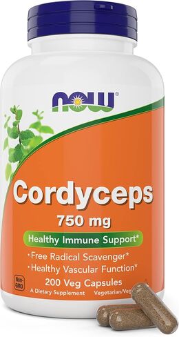 NOW Foods كورديسيبس 750 ملجم 200 كبسولة نباتية - فطر كورديسيبس سينينسيس العضوي في كبسولات غير عضوية - نباتي، غير معدّل وراثيًا in Saudi Arabia