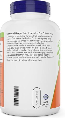 NOW Foods كورديسيبس 750 ملجم 200 كبسولة نباتية - فطر كورديسيبس سينينسيس العضوي في كبسولات غير عضوية - نباتي، غير معدّل وراثيًا in Saudi Arabia