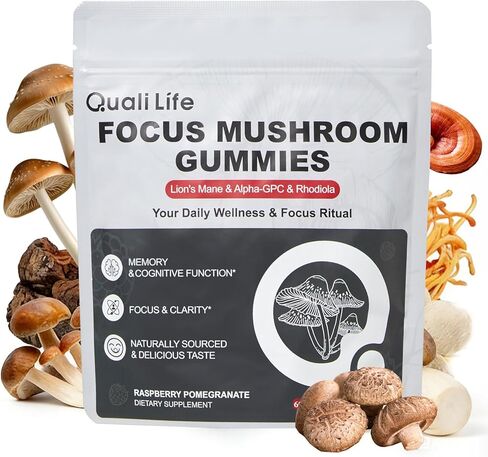 Mushroom Gummies with Lion’s Mane, Alpha-GPC & Rhodiola - 12 in 1 Mushroom Complex Supplement with Reishi, Cordyceps, Chaga & Turkey Tail – Brain Focus & Memory Support, 30 Servings in Saudi Arabia