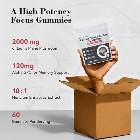 Mushroom Gummies with Lion’s Mane, Alpha-GPC & Rhodiola - 12 in 1 Mushroom Complex Supplement with Reishi, Cordyceps, Chaga & Turkey Tail – Brain Focus & Memory Support, 30 Servings in Saudi Arabia