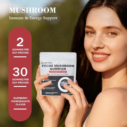 Mushroom Gummies with Lion’s Mane, Alpha-GPC & Rhodiola - 12 in 1 Mushroom Complex Supplement with Reishi, Cordyceps, Chaga & Turkey Tail – Brain Focus & Memory Support, 30 Servings in Saudi Arabia