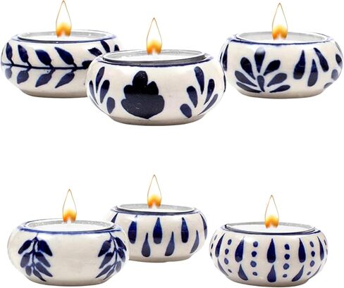 Set of 2 Ceramic Tealight Candle Holder Oil Burner, Aromatherapy Essential Oil Burner Tealight Wax Melt Burners for Yoga Spa Home Bedroom Decor Gift Cobalt Blue in Saudi Arabia