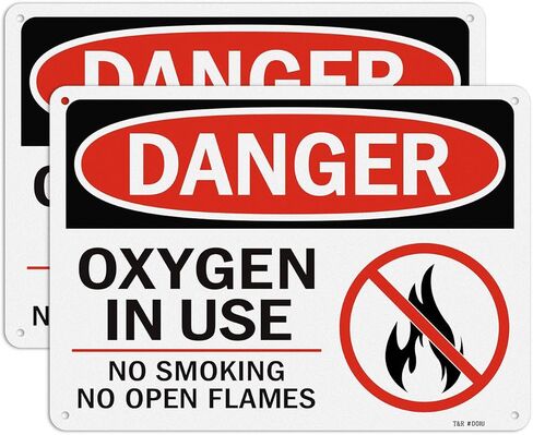 T&R Oxygen In Use Sign No Smoking No Open Flames Sign - 2 Pack - 10 x 7 Inches Rust Free .040 Aluminum Reflective - UV Protected, Waterproof, Weatherproof and Fade Resistant - 4 Pre-drilled Holes in Saudi Arabia