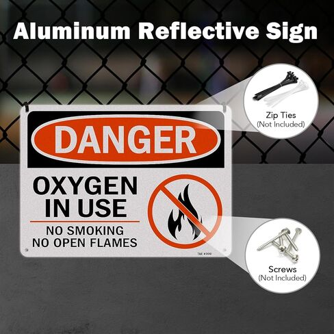 T&R Oxygen In Use Sign No Smoking No Open Flames Sign - 2 Pack - 10 x 7 Inches Rust Free .040 Aluminum Reflective - UV Protected, Waterproof, Weatherproof and Fade Resistant - 4 Pre-drilled Holes in Saudi Arabia