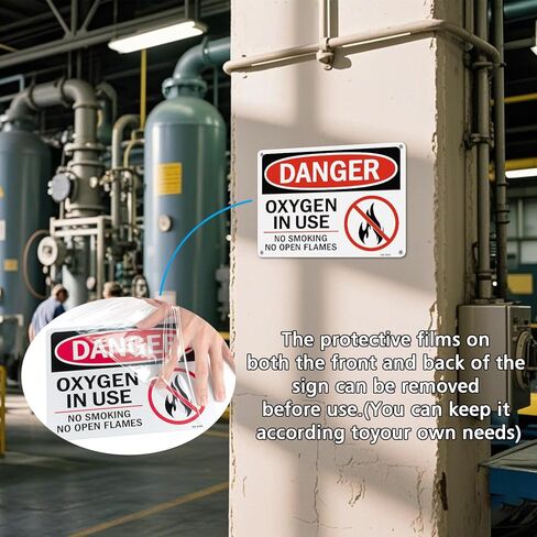 T&R Oxygen In Use Sign No Smoking No Open Flames Sign - 2 Pack - 10 x 7 Inches Rust Free .040 Aluminum Reflective - UV Protected, Waterproof, Weatherproof and Fade Resistant - 4 Pre-drilled Holes in Saudi Arabia