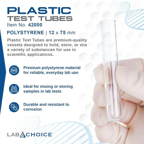 LabChoice Plastic Test Tubes - 1000 Count, 12x75mm Polysterene Test Tube for Centrifugation & Testing - Clear PS Material - Lab Equipment and Supplies in Saudi Arabia