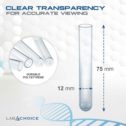 LabChoice Plastic Test Tubes - 1000 Count, 12x75mm Polysterene Test Tube for Centrifugation & Testing - Clear PS Material - Lab Equipment and Supplies in Saudi Arabia