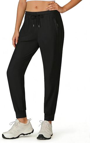 Women's Stretchy Hiking Pants Lightweight Quick-Drying Sweatpants Joggers for Running with Zippered Pockets in Saudi Arabia