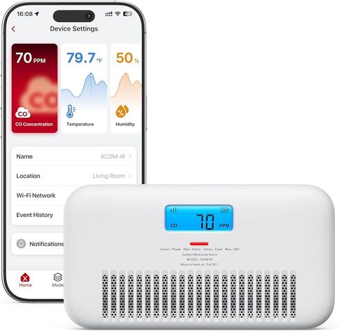 كاشف أول أكسيد الكربون X-Sense، بطارية مدمجة تعمل لمدة 10 سنوات، كاشف أول أكسيد الكربون المحمول للمنزل، موديل XC0K-SN، عبوتان in Kuwait