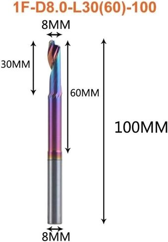 1pcs 8mm 10mm Shank Tungsten Carbide Single Flute Spiral End Mill Cutting Diameter 3-10mm DLC Coating O CNC Engraving Tools for Aluminum Wood-100(D8.0-L30(60)-100) in Saudi Arabia