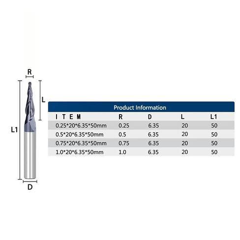 4 قطعة مطحنة نهاية كربيد التنغستن الصلبة R0.25-R1.0 2 الناي مدبب الكرة الأنف 1/4 "عرقوب CNC تفتق الخشب قاطعة المطحنة المعدنية in Saudi Arabia