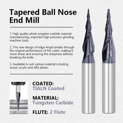 4 قطعة مطحنة نهاية كربيد التنغستن الصلبة R0.25-R1.0 2 الناي مدبب الكرة الأنف 1/4 "عرقوب CNC تفتق الخشب قاطعة المطحنة المعدنية in Saudi Arabia