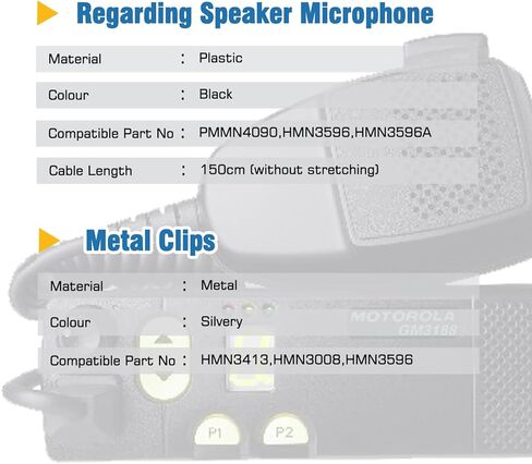 HMN3596A PMMN4090 8-Pin RJ45 Connector Handheld Speaker Mic Compatible with Motorola CM200 CM300 CDM1550 CDM750 CDM1250 PM400 GM300 GM338 GM950 M1225 XPR2500 Radio with Mic Hanger in Saudi Arabia