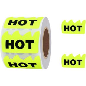 600 قطعة من ملصقات Rave Hot مقاس 2 × 1-1/5 بوصة ملصقات على شكل لهب أحمر فلوري ساخن تحدد العناصر الشائعة لمتاجر المطاعم ومحلات السوبر ماركت والمحلات التجارية (أصفر) in Kuwait