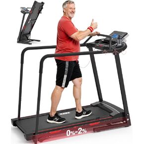 جهاز مشي ريدليرو لكبار السن قابل للطي - جهاز مشي كبير بسعة 400 رطل مع درابزين أمامي وطويل، جهاز تمارين اللياقة البدنية لاستعادة المنزل بنسبة 0%-2% لكبار السن، حزام طويل 47.6 بوصة in Kuwait