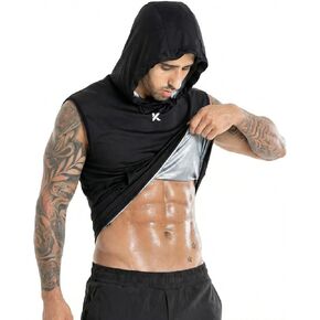 قميص ساونا بغطاء للرأس للرجال من Kewlioo، سترة للعرق تحبس الحرارة، سترة ساونا للرجال بدون أكمام للتمرين، تمارين القلب in Kuwait