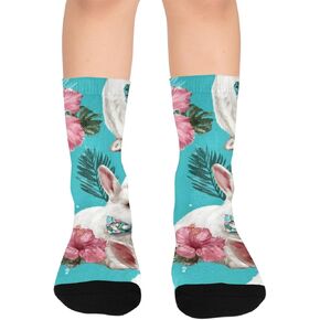 Bunny Blue Flower Hiking Socks - Toddler Boys & Girls Warm Thick Thermal Winter Crew Socks for School, Daily Wear & Outdoor Activities in Kuwait