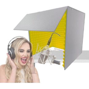 Microphone Isolation Booth Cube, Portable Sound Booth, Vocal Recording Booth, Home Studio Booth, Desktop Soundproof Cover, Suitable for Studio, Blog, Vocal Use,Yellow-80 * 80 * 80cm in Kuwait