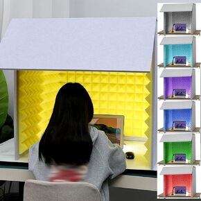 Microphone Isolation Booth Box, Portable Recording Booth, Vocal Absorbing Shield, Desktop Soundproof Cover, Portable Vocal Booth For Recording, For Home Office And Studio,Yellow-80*80*80cm in Kuwait