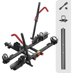 Hitch Mount Ebike Rack with Ramp, 170lbs Capacity for 2 E-Bikes, Foldable Electric Bike Carrier Up to 5-inch Fat Tire Bicycle for 2'' Receiver, Red in Saudi Arabia