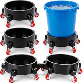 Cinnvoice 4 Pcs Bucket Dolly 5 Gallon 12" Car Wash Bucket with Wheels 360 Degree Turning Removable Round Buckets for Car Washing Detailing Construction Garden Garage Supplies in Kuwait