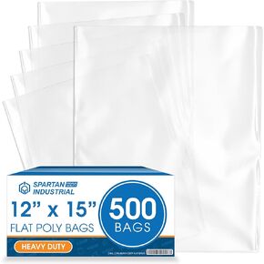 أكياس بولي مسطحة مفتوحة النهاية مقاس 12 × 15 بوصة (عدد 500) - 2 مل من البلاستيك الشفاف - بدون شريط لاصق - للتغليف والشحن والتخزين - صناعة سبارتان in Kuwait