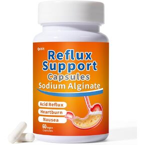 ألجينات الصوديوم من كيوبيت للارتجاع الحمضي - بدون مذاق ومذاق جيد، سهل البلع، للارتجاع الصامت وحرقة المعدة وعسر الهضم - حاجز طوف الذواقة على المعدة - 60 كبسولة نباتية in Kuwait