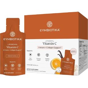 CYMBIOTIKA Liposomal Vitamin C Supplement, Immune Health, Skin Health, Healthy Aging, Enhanced Absorption, Gluten Free, Soy Free, Plant-Based, Orange Vanilla Flavor, 28 x 15 mL Liquid Packets in Kuwait
