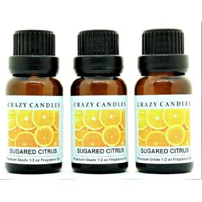 كريزي كاندلز، 3 زجاجات من الحمضيات السكرية، 1/2 أونصة سائلة لكل منها (15 مل)، زيت عطري معطر عالي الجودة (مزيج الحمضيات الغني مع قصب السكر) in Kuwait