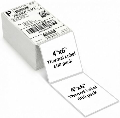 Thermal Direct Shipping Label - 4x6 Inches - 600 Sheets Fanfold Perforated 1 Stack - Waterproof - Compatible with Zebra Rollo Brother Printers - Commercial Grade in Saudi Arabia