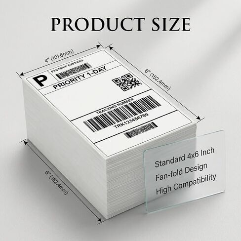 Thermal Direct Shipping Label - 4x6 Inches - 600 Sheets Fanfold Perforated 1 Stack - Waterproof - Compatible with Zebra Rollo Brother Printers - Commercial Grade in Saudi Arabia