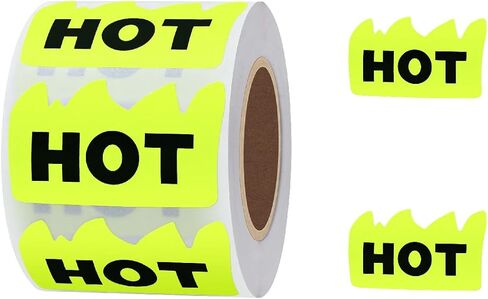 600 قطعة من ملصقات Rave Hot مقاس 2 × 1-1/5 بوصة ملصقات على شكل لهب أحمر فلوري ساخن تحدد العناصر الشائعة لمتاجر المطاعم ومحلات السوبر ماركت والمحلات التجارية (أصفر) in Kuwait