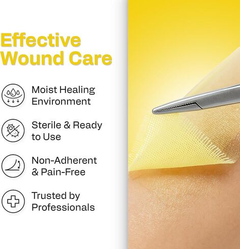 ضمادة زيروفورم بترولاتوم الطبية من AWD - وسادة شاش غير ملتصقة - رقعة شاش شبكية دقيقة معقمة - لوازم الرعاية الصحية للعناية بالجروح والحروق والتمزقات ومساعد ترقيع الجلد (صندوق من 25) (4 × 4 بوصات) in Kuwait