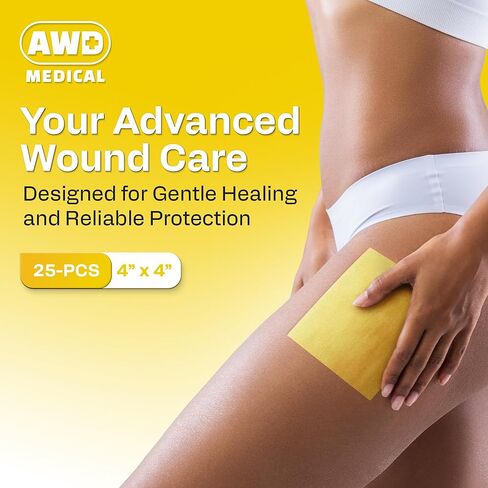 ضمادة زيروفورم بترولاتوم الطبية من AWD - وسادة شاش غير ملتصقة - رقعة شاش شبكية دقيقة معقمة - لوازم الرعاية الصحية للعناية بالجروح والحروق والتمزقات ومساعد ترقيع الجلد (صندوق من 25) (4 × 4 بوصات) in Kuwait