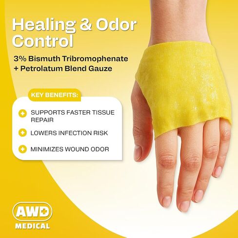 ضمادة زيروفورم بترولاتوم الطبية من AWD - وسادة شاش غير ملتصقة - رقعة شاش شبكية دقيقة معقمة - لوازم الرعاية الصحية للعناية بالجروح والحروق والتمزقات ومساعد ترقيع الجلد (صندوق من 25) (4 × 4 بوصات) in Kuwait